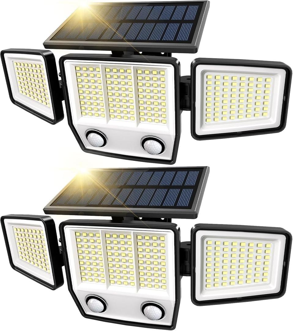 Solar Motion Sensor Outdoor Lights Waterproof - 3000LM 3 Modes Security Lights Outdoor 270 Illumination IP65 LED Solar Flood Wall Light for Garden Yard Patio Pathway (Modern, 2)