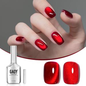 2 x GAOY Red Cat Eye Gel Nail Polish, 16ml Glitter Holographic Nail Polish with Magnet, Reflective Translucent UV Gel, 2907 Ruby Twilight