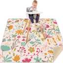 Welspo Splat Mat for Under High Chair, Washable Large Baby Splash Mat, Anti-Slip Silicone Spot Waterproof Floor Mat, Food Catcher Art Craft Leak Proof Mat(White Flower, 51inch X 51inch)