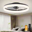 VOLISUN Low Profile Ceiling Fans with Lights and Remote, 23.6in Flush Mount Ceiling Fans with Light, 3000K-6500K Dimmable Fandelier LED Fan Light, Bladeless Ceiling Fan with Lights for Bedroom,(Black)