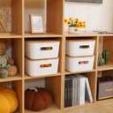 Citylife Storage Bins with Bamboo Lids 16QT Plastic Storage Containers Stackable Organizer Boxes with Handle for Desk Snacks, Toys, 2 PCS, 15" L x 10.6" W x5.8 H, Cream White