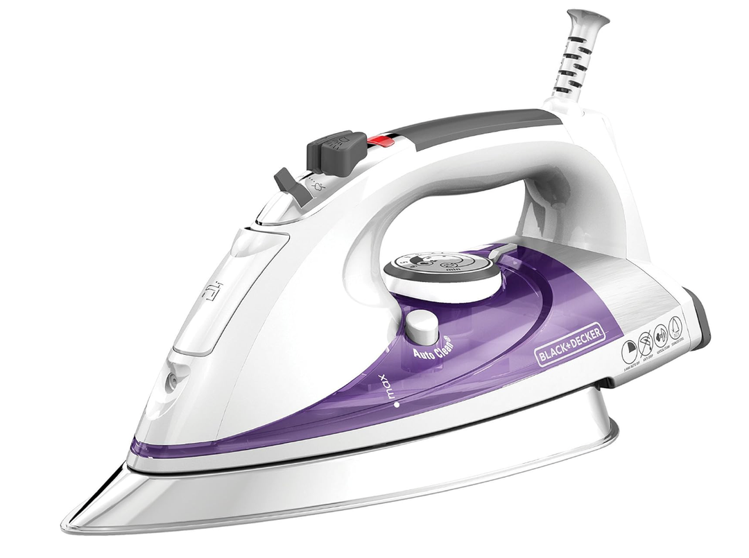 BLACK+DECKER IR1350S Professional Steam Iron with Stainless Steel Soleplate and ExtraLong Cord, Purple