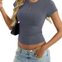 EasyGala Womens Cotton Crop T Shirts Basic Crew Neck Tee Fitted Going Out Tops Summer Cute Gym Workout Clothes 2026 (Gray, L)