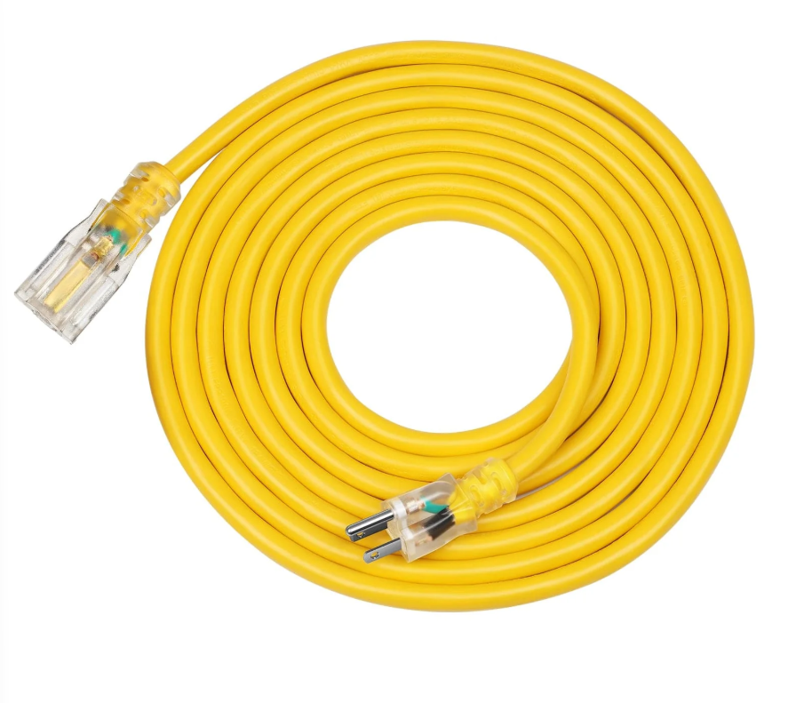 DEWENWILS 15ft 12/3 Gauge Indoor/Outdoor Extension Cord with LED Lighted End, SJTW 15 Amp/125V/1875W Yellow Outer Jacket Contractor Grade Heavy Duty Power Cable with Grounded Plug-HNCY15A