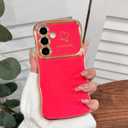 NITITOP Compatible with Samsung Galaxy S23 FE Case Cute Luxury Women Girls Men with Love Heart Electroplated Pattern Curly Wave Frame Raised Camera Shockproof Protection Cover-Rose Red