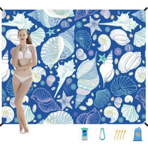 Beach Blanket Waterproof Sandproof 1-7 Adult Oversized 78 ''  110 '' Lightweight Durable Compact Sand Free Beach Mat for Travel Camping Hiking Picnic Blanket Extra Large (Shell)