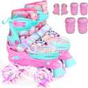 Sportneer Kids Roller Skates: 4 Size Adjustable Quad Skates with Light Up Wheels for 5-8, 8-12 Girls Boys Kids Toddlers Beginners, Birthday Gift with Protective Gear Set for Outdoor Indoor, XS