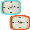 2 Pcs Retro Wall Clock ModernMid Century Decoration Silent Non Ticking Blue Orange 10 Inch Rectangular Retro Clock Battery Operated Vintage Wall Art for Living Room Office Kitchen Bedroom