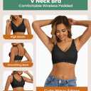 Padded Bralettes for Women Pack Seamless Bras Full Coverage Wireless Bralette Ribbed V Neck Comfort Tshirt Bra Set (Large, Black + Gray)