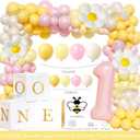 First Bee Day Decorations Girl 108PCs Honey Bee Themed 1st Birthday Party Supplies with So Sweet to Bee One Backdrop, Banner, Pink Yellow Balloon Garland Kit, Tablecloth