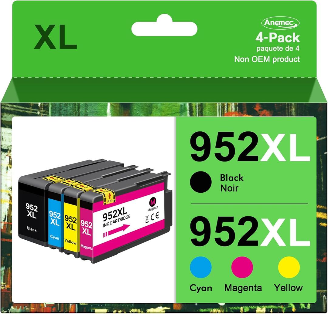 Compatible 952XL Ink Cartridge Replacement for HP Officejet Pro 8710 7740 8720 8210 8715 8702 7720 8730 8740 8216 8725 8700, Black, Cyan, Magenta, Yellow, 4-Pack