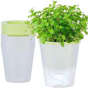 Oliz Self Watering Planter 8 Pcs,4.3 Inch Flower Plant Pot with Inner Pot, Indoor Self Watering Planter Pot for Herbs, Flowers (Green)