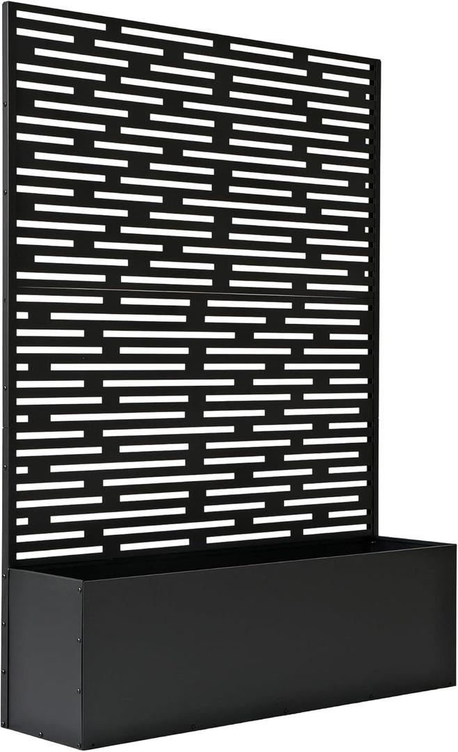 Oakland Living 6 ft. X 4 ft. Black Freestanding Metal Privacy Screen Room Divider with Flower Box (BLACK-FB-LINE)