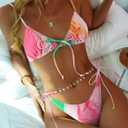 ZAFUL Womens High Cut Thong Bikini Set Swimsuits Cami String Sexy Bathing Suit (Medium, Pink-082)