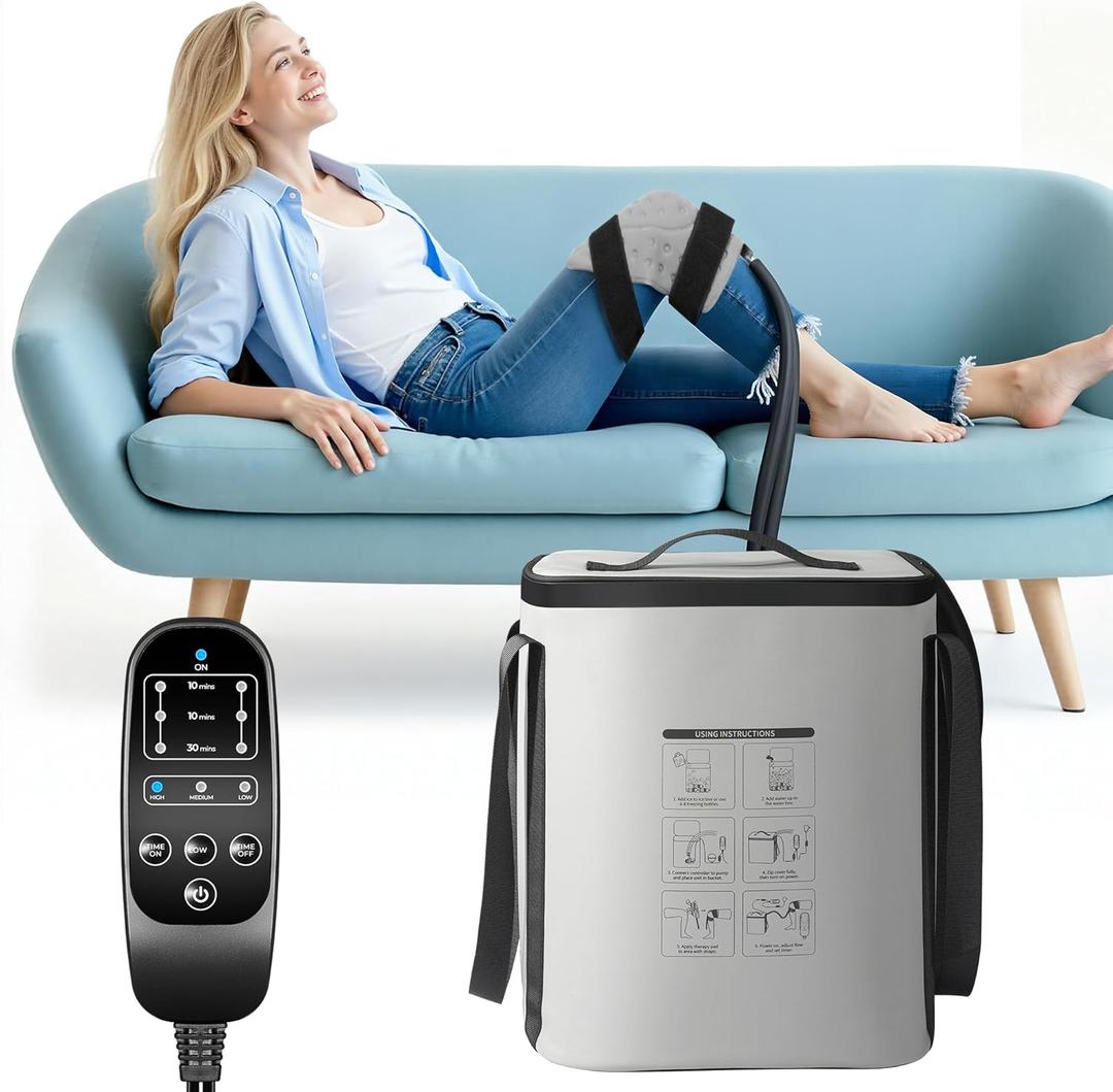 Cold Therapy Machine, Ice Machine for Knee After Surgery, 12H Cooling, 14 Quart Tank, 30dB Quiet Pump, Remote Control, 6.2FT Long Hose, Cryotherapy System for Knee/Ankle/Elbow