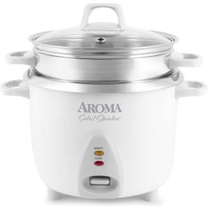 Aroma Housewares 14-Cup (Cooked) / 3Qt. Select Stainless Pot-Style Rice Cooker, & Food Steamer, One-Touch Operation, Automatic Keep Warm Mode, White (ARC-757-1SG)