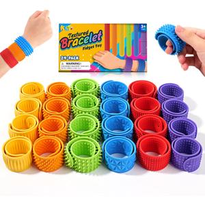 24 Pcs Fidget Toys Bulk for Kids: Textured Silicone Slap Bracelets, Classroom Prize Box Toys, Party Favors Birthday Goodie Bag Stuffers, Easter Basket Stuffers & Egg Filler for Boys Girls