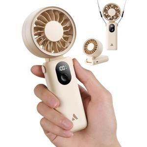 Aecooly Mighty Portable Handheld Fan | 20H Max Cooling Time | 3 Flexible Modes | 5 Speeds Wind | Battery Level Display | USB Rechargeable Mini Personal Battery Powered, Gifts for Women, Travel -Beige, 6.85 x 2.8 x 1.48 inches