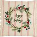 Mud Pie Wreath Striped Emb Pillow, 18" x 18", Multi