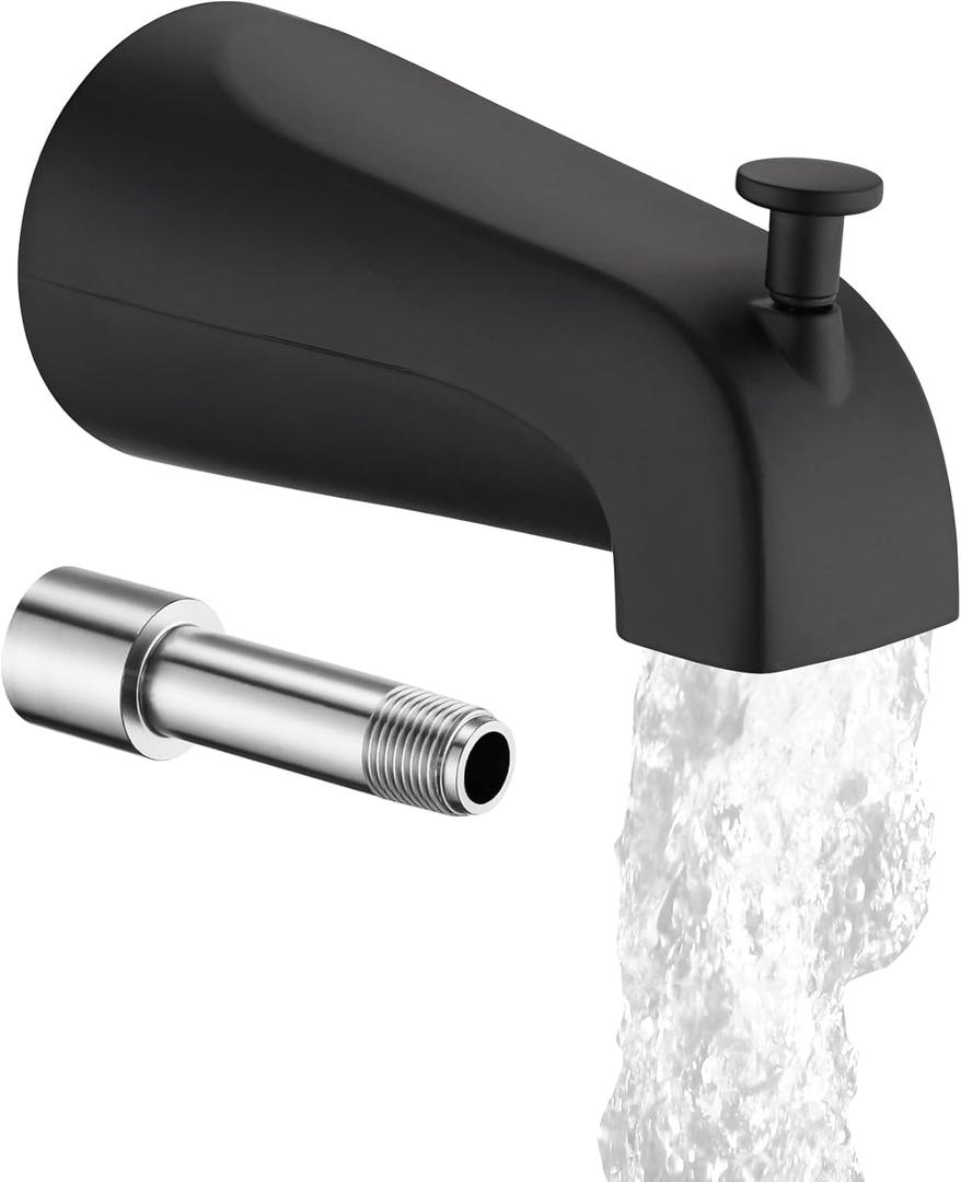 All Metal Bathtub Spout with Diverter, 5.3 Inch Tub Spout, Fits 1/2" Copper Slip-On and 1/2" or 3/4" IPS Threaded Pipes, Easy Lift to Switch, Leak-Free, Easy DIY Installation(Matte Black)