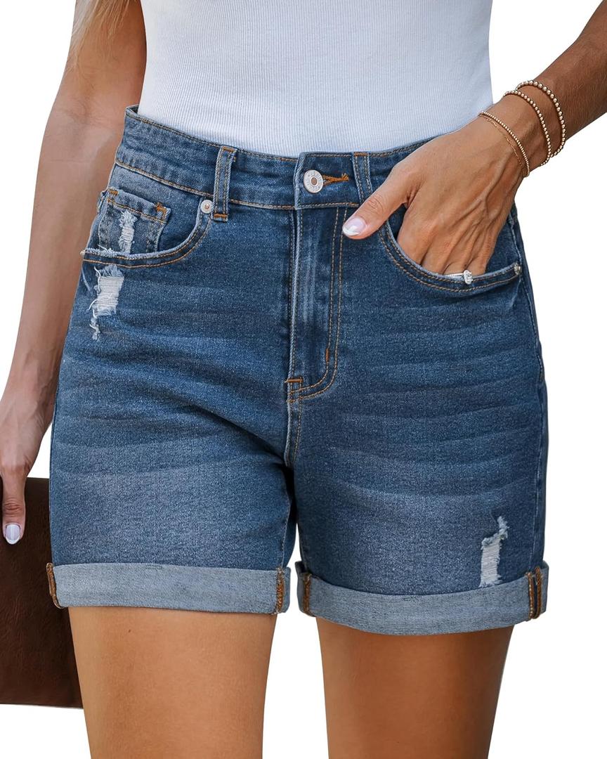 LookbookStore Jean Shorts Womens Stretchy High Waisted Ripped Denim Shorts with Pockets Trendy Distressed Cut Off Shorts (Large, After Dusk Blue) LookbookStore Jean Shorts Womens Stretchy High Waisted Ripped Denim Shorts with Pockets Trendy Distressed Cut Off Shorts (Large, After Dusk Blue)