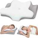 Missleep Cervical Neck Pillow, Memory Foam Pillows for Neck and Shoulder Pain Relief, 2 Heights Ergonomic Pillow with Breathable Ice Silk Cover, Neck Support Pillow for Side Sleepers White