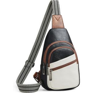 Sling Bag Crossbody Bags for Women Cross Body Fanny Packs Chest Sling Purses for Travel Shopping Leisure Sport (4-1 White Black With Brown)