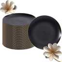 EI enjonirinjonir 80pcs Black Dessert Plates with Gold Rim,7.5inch Heavy Duty Disposable Matte Plastic Party Platos Frosted Small Black Dessert/Cake/Appetizer Plastic Plates for Wedding/Tea Party