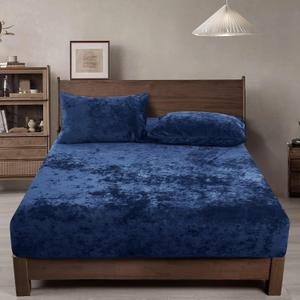 PHF Truly Velvet Fitted Sheet Only Full Size, Luxury Super Soft Cozy Comfy Fleece Bottom with 15" Deep Pocket, Suitable for Fall Winter and Spring, No Pillowcases, Navy Blue (Full Size (54x75x15"))