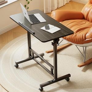 TigerDad Sturdy Folding Table with Wheels - 31.5" Large Bedside Table & Overbed Desk, Foldable TV Tray Table for Sofa, Height Adjustable Bed Table Tray for Eating and Laptop, Dekuwood, 31.5" x 15.7"