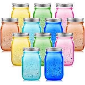 Tessco for you 12 Pcs Bulk Colored Mason Jars with Lids 16 oz Decorative Centerpieces Glass Pint Canning Containers Regular Mouth for Flower Food Storage Wedding Halloween Christmas DIY Crafts