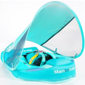 Mambobaby Float with Canopy UPF 50+ Sun Protection Pearl Foam Non-Inflatable Solid Baby Pool Float with Tail Mambo Float Swim Trainer Skin-Friendly Infant Swimming Ring