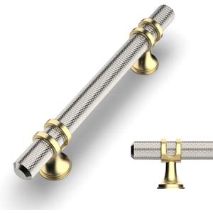 Amerdeco 10 Pack Knurled Brushed Satin Nickel Cabinet Pulls 5.9 Inch Length (3-3/4 Inch Hole Center) Kitchen Cabinet Handles for Drawer Dresser, Cupboard and Wardrobe ZH0025