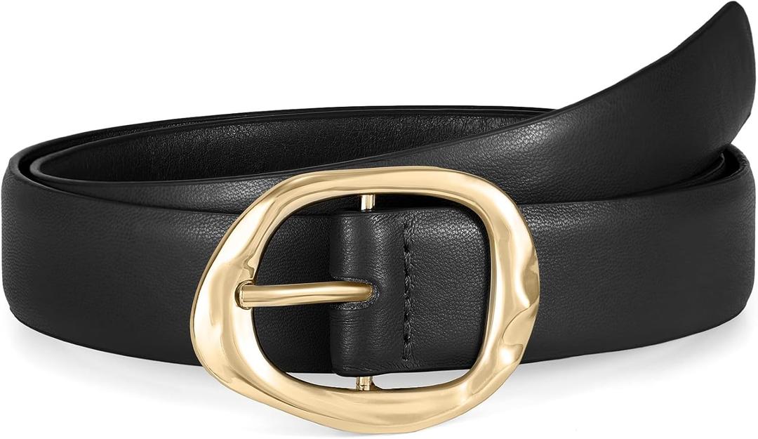 WHIPPY Leather Belt for Women Casual Waist Belt with Gold Buckle Fashion Ladies Belt for Jeans Pants Dress (M: Fit Waist Size 31"-35")