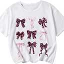 Girl's Bow Graphic Tees Crew Neck Short Sleeve Summer T Shirts Preppy Cute Clothes for Girls (White)