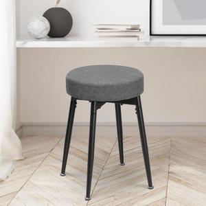 360 Swivel Vanity Stool, Vanity Chair Stools for Makeup Room, Round Linen Makeup Chair, Modern Small Ottoman Foot Rest Bench with Metal Legs for Living Room, Bedroom, Grey & Black