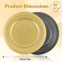 Gold Charger Plates 66-Pack 13" Heavy-Duty Reusable/Disposable Plastic Dinner Chargers, Textured Beaded Rim for Wedding Reception, Birthday, Banquet, Fine Dining Event, Oversized