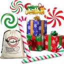 10 Pcs Christmas Gift Boxes Decoration, Christmas Photo Booth Props Gift Box with Ribbons Large Candy Cane Balloon for Xmas Party Decorations Home Xmas Box Decorations