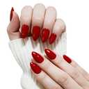 2 x Short Almond Press On Nails, Durable Reusable Glossy Artificial Nails Kit with Adhesive Tabs, 24 Pcs 12 Sizes for Fashion Women, Perfect for for Daily Outfits, Party or Date, Red