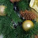 Hausse Lighted Christmas Wreath with Metal Hanger, Pre-lit Xmas Wreath with Large Golden Bow & Balls, Battery Operated with 40 LEDs Lights, for Front Door Gate Wall Christmas Party Decorations (15 Inch)