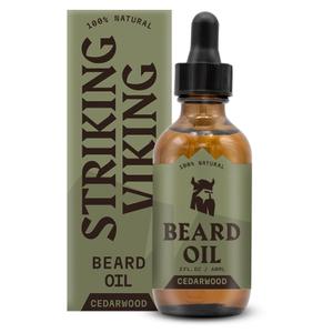 Striking Viking Beard Oil for Men - 2 Fl Oz, Cedarwood Scent - Naturally Derived Conditioner with Almond, Tea Tree, Argan & Jojoba Oil for Beard Growth, Softening & Moisturizing (2 Fl Oz (Pack of 1))