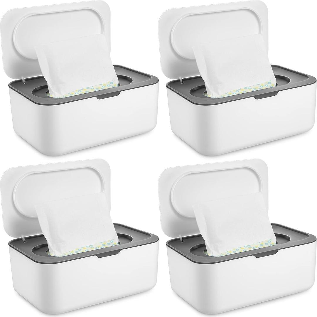 4 Pieces Wipes Dispenser Baby Wipes Case Container Case Wet Wipe Holder with Sealing Design Refillable Baby Wipe Dispenser Easy Open and Close (Gray)
