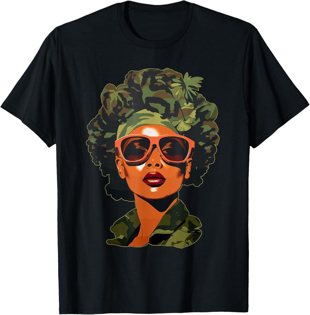 Strong Black Woman, African American, Camouflage, Black Girl T-Shirt 2XL