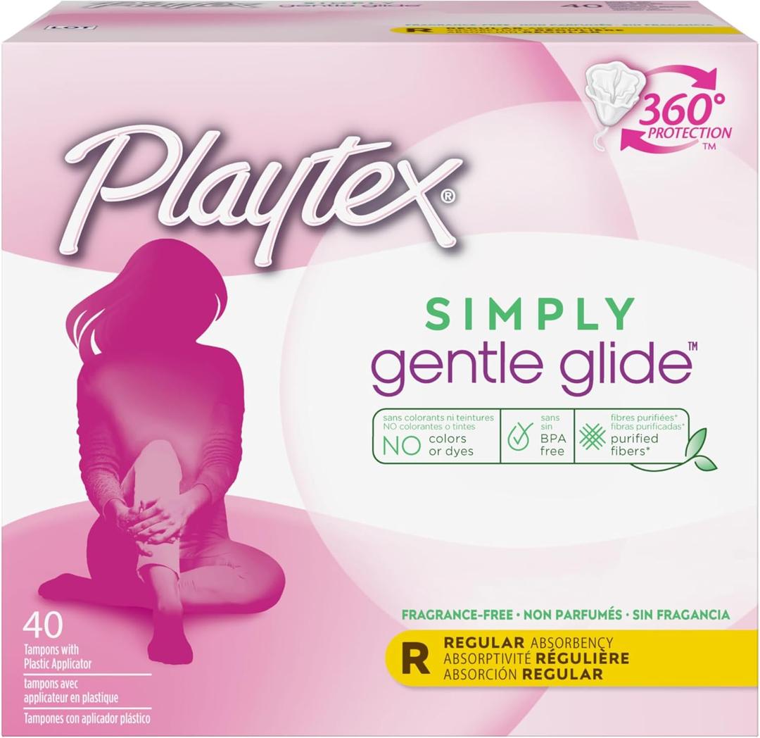 Playtex Gentle Glide Tampons with Triple Layer Protection, Regular, Unscented - 40 Count (Pack of 1)