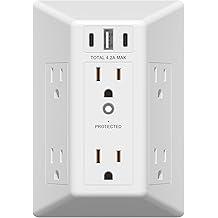 Splitter with Surge Protector and USB Charger , White