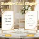 EHWINE 12 Pack Acrylic Sign Holder 5 x 7, Double Sided Gold Picture Frame Stand up Table Top Sign Holders, Clear Display Stand Menu Flyer Holder for Wedding Party (Provide Non-slip Mats)