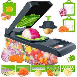 Vegetable Chopper, Multifunctional 14-in-1 Kitchen Veggie Chopper Food Chopper with 8 Blades, Pro Onion Chopper Vegetable Cutter Slicer Dicer with Container for Patato, Salad