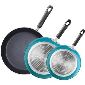 Cook N Home Nonstick Frying Pans Set 3 Piece, 8, 9.5, 11-Inch Kitchen Cooking Skillets Saute Fry Pan Induction Compatible, Turquoise