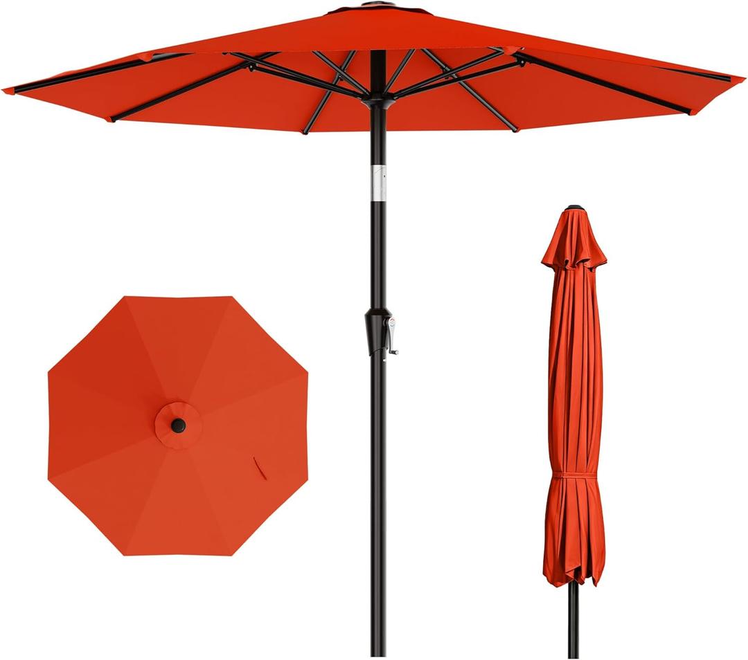 AreShark 10 FT Outdoor Patio Umbrella, Patio Table Umbrella with Push Button Tilt and Crank, Outdoor Patio Umbrellas with 8 Fiberglass Ribs, Patio Umbrellas for Market, Garden, Pool (Red)