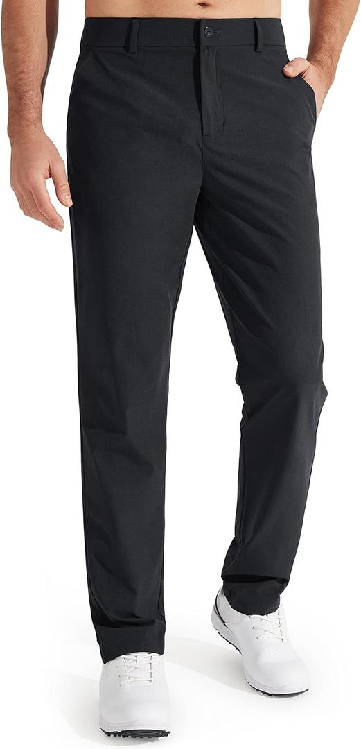 Libin Mens Golf Pants Stretch Work Dress Pants 30"/32"/34" Quick Dry Lightweight Casual Comfy Trousers with Pockets (36W x 34L, Black)